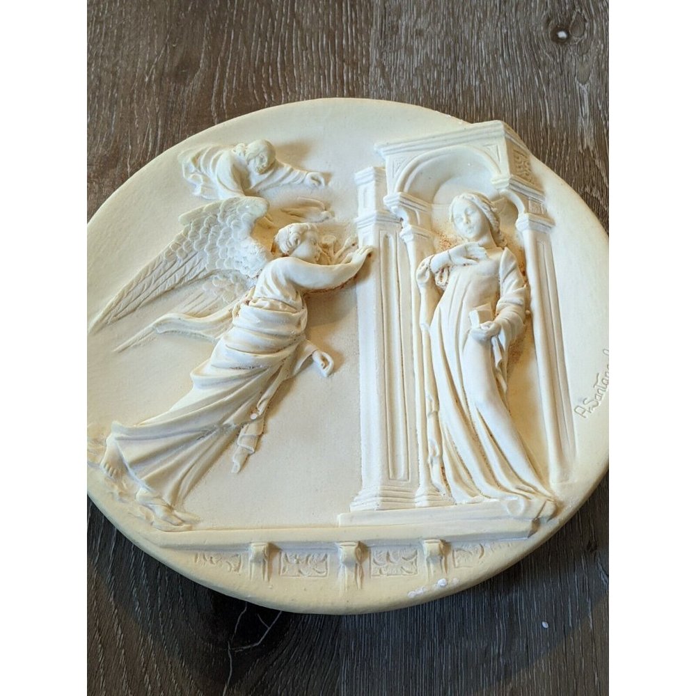 Vintage Studio Dante Di Volteradici Alabaster Plate L'annunciazione Annunciation